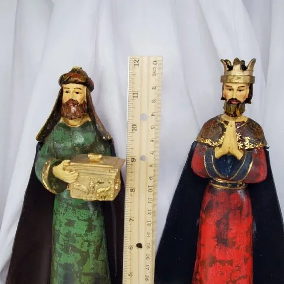 4 Hand-Painted Polystone Nativity Figurines Metal Capes Made in Italy 12" Tall - Picture 6 of 12